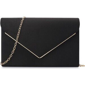 Black Silver Womens Clutch Purse Evening Bag Faux Suede for Wedding Party Prom